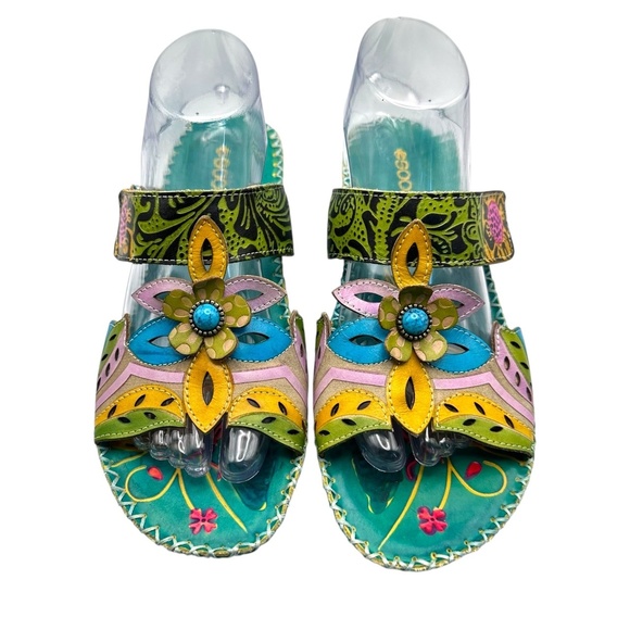 Socofy Shoes - Socofy Multicolor Floral Embellished Open Toe Ankle Strap Sandals‎ Europe 41